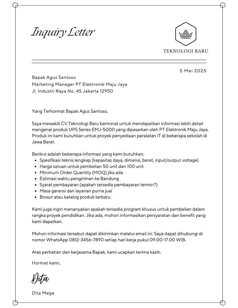 inquiry letter 2