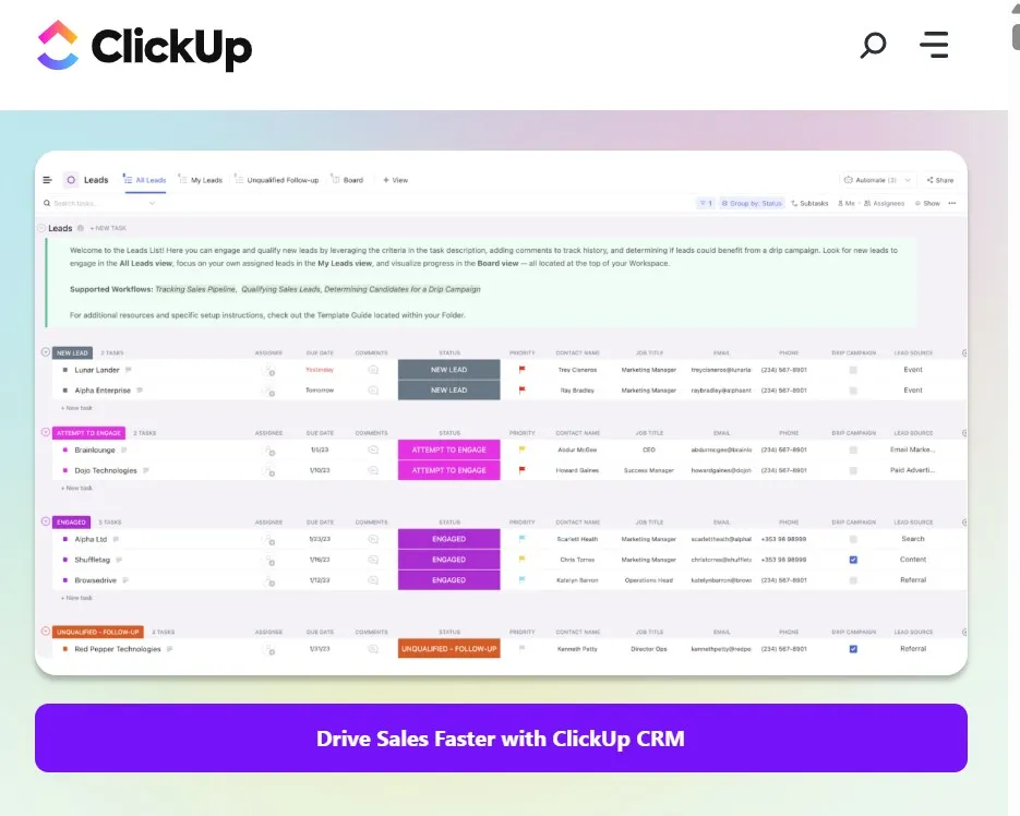 aplikasi crm dealership clickup