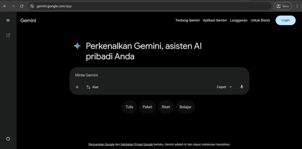 Tampilan awal Gemini AI