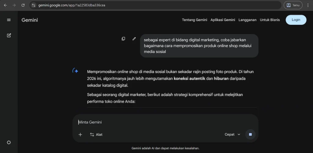 Tampilan Gemini AI dengan Prompt