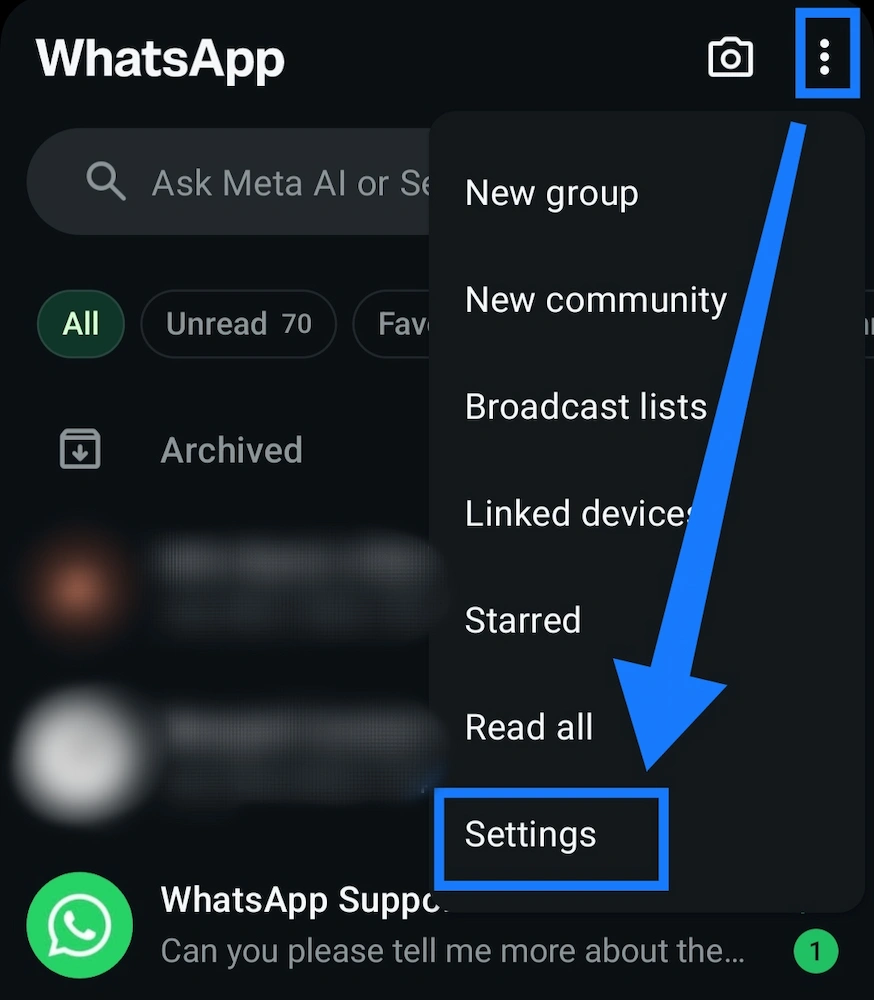 Pengaturan (Setelan) atau Settings di WhtasApp