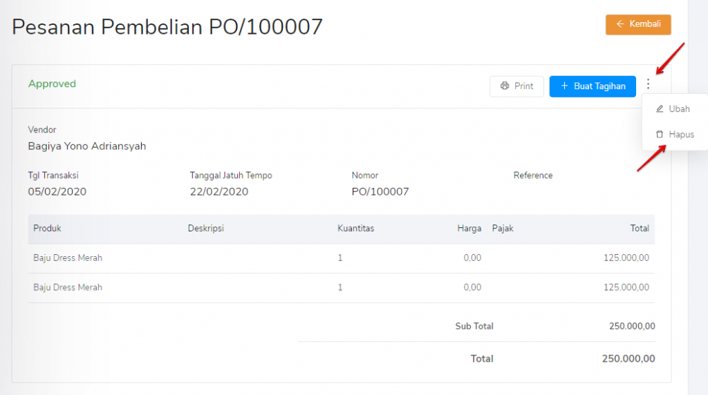 Cara Menghapus Pesanan Pembelian (Purchase Order) - Kledo