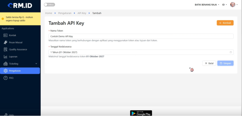 buat api token